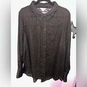 Penningtons Black Button-Up Sheer Long Sleeve Shirt